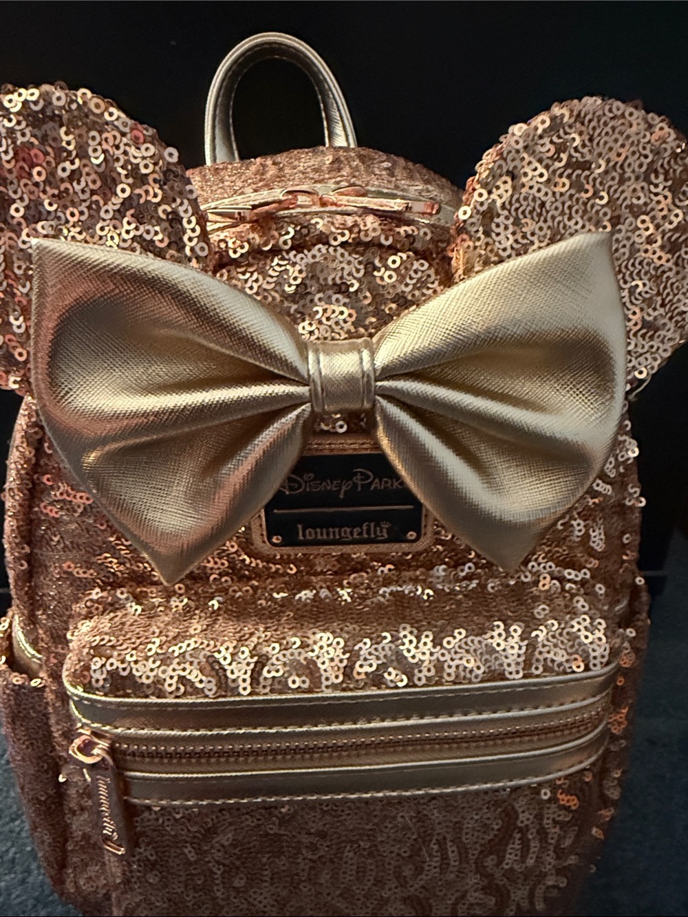Loungefly Rose Gold Sequin Mini Backpack with Bow Ears - Picture 3 of 5